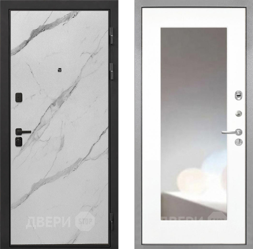 Дверь Интекрон (INTECRON) Профит Black Мрамор Арктик ФЛЗ-120-М Зеркало Белый матовый в Егорьевске