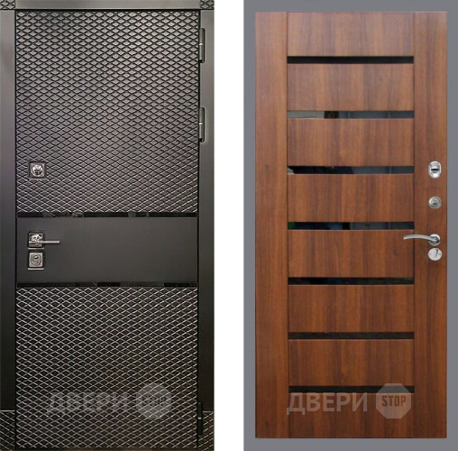 Входная металлическая Дверь Рекс (REX) 15 Черный Кварц СБ-14 стекло черное Орех бренди в Егорьевске