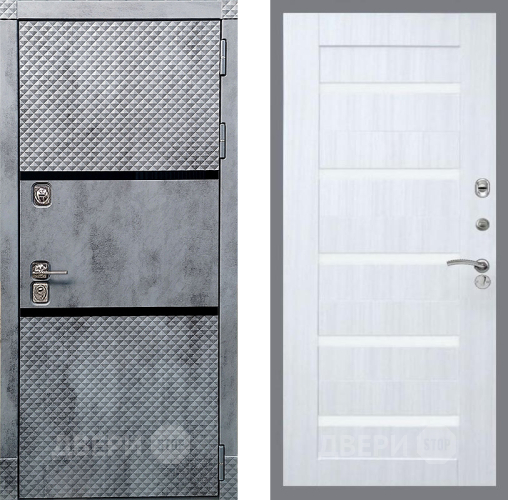 Входная металлическая Дверь Рекс (REX) 15 Бетон Темный СБ-14 стекло белое Сандал белый в Егорьевске