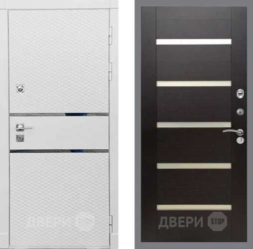 Входная металлическая Дверь Рекс (REX) 15 Силк Сноу СБ-14 стекло белое венге поперечный в Егорьевске