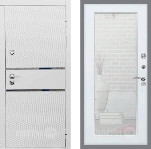 Входная металлическая Дверь Рекс (REX) 15 Силк Сноу Зеркало Пастораль Белый ясень в Егорьевске