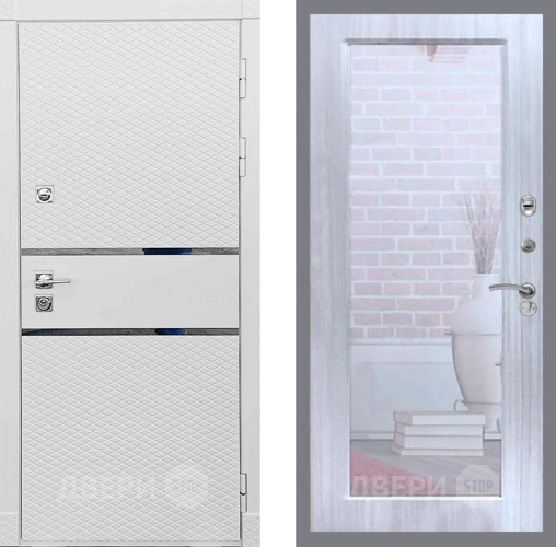 Входная металлическая Дверь Рекс (REX) 15 Силк Сноу Зеркало Пастораль Сандал белый в Егорьевске