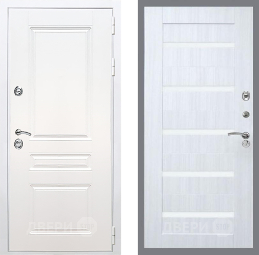 Входная металлическая Дверь Рекс (REX) Премиум-н Силк Сноу СБ-14 стекло белое Сандал белый в Егорьевске